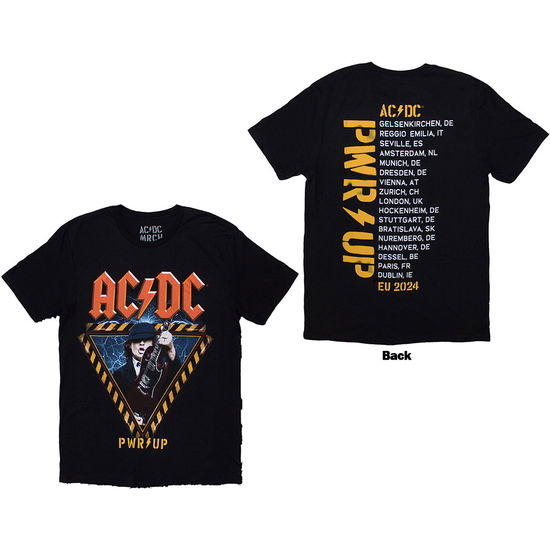 AC/DC Unisex T-Shirt: Angus Triangle PWR-UP EU Tour '27 (Black) (Back Print & Ex-Tour) - AC/DC - Produtos - - 5056737289718 - 8 de outubro de 2024