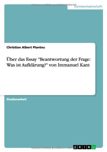 Cover for Planteu · Über das Essay &quot;Beantwortung de (Book) [German edition] (2012)