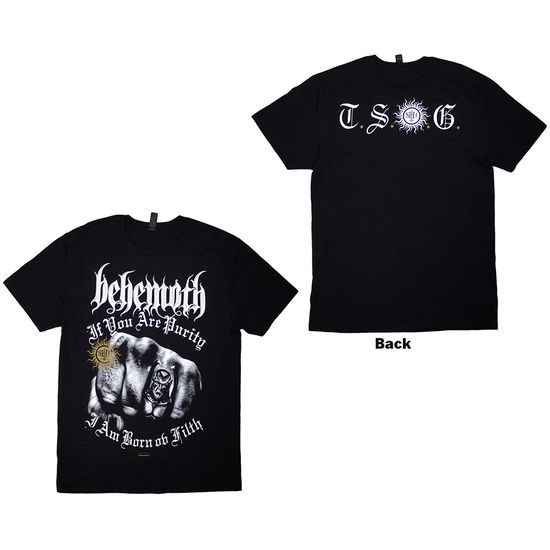 Behemoth Unisex T-Shirt: The Shit Ov God Purity Fist (Black) (Back Print) - Behemoth - Produtos - - 5056836435719 - 28 de fevereiro de 2025