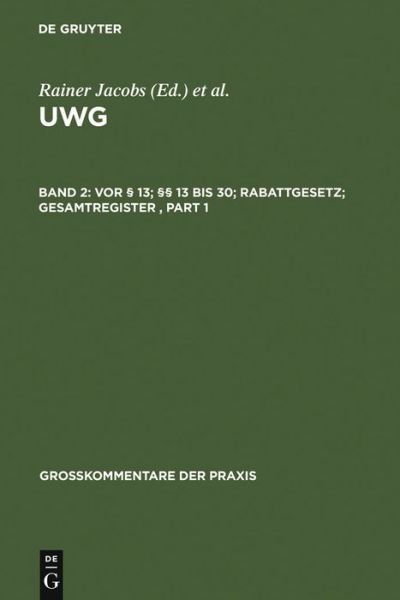 Cover for Et Al. · Vor § 13; §§ 13 bis 30; Rabattgesetz; G (Bog) [German edition] (2007)