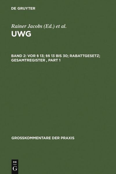 Cover for Et Al. · Vor § 13; §§ 13 bis 30; Rabattgesetz; G (Book) [German edition] (2007)