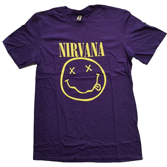 Cover for Nirvana · Nirvana Unisex T-Shirt: Yellow Happy Face (T-shirt) [size L] [Purple - Unisex edition]