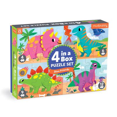 Cover for Mudpuppy · Dino Friends 4-in-a-Box Puzzle Set (GAME) (2022)