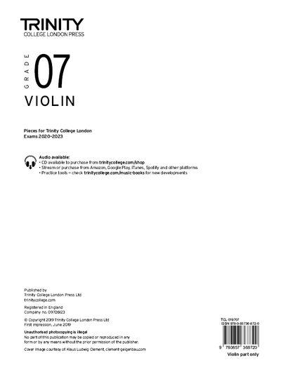 Trinity College London Violin Exam Pieces From 2020: Grade 7 (part only) - Trinity College London - Boeken - Trinity College London Press - 9780857368720 - 31 mei 2019