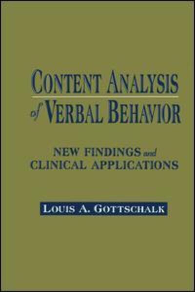 Cover for Louis A. Gottschalk · Content Analysis of Verbal Behavior: New Findings and Clinical Applications (Paperback Book) (2016)