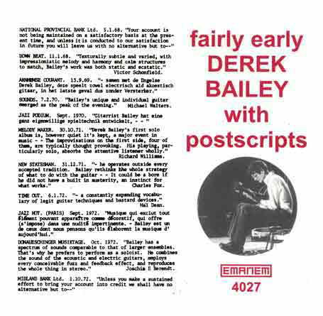 Cover for Derek Bailey · Fairly Early (CD) (2013)