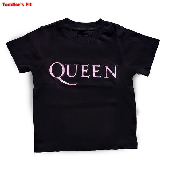 Cover for Queen · Queen Kids Toddler T-Shirt: Pink Logo (Black) (12 Months) (T-shirt) [size 6-12mths] [Black - Kids edition] (2020)