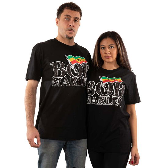 Bob Marley Unisex T-Shirt: Flag Logo (Embellished) - Bob Marley - Koopwaar -  - 5056561042725 - 