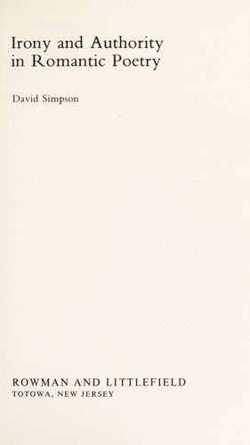 Cover for Simpson · Irony Auth Romantic Poetry CB (Book)