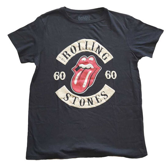 The Rolling Stones Ladies T-Shirt: Sixty Biker Tongue (Suede Flock) - The Rolling Stones - Mercancía -  - 5056561035727 - 