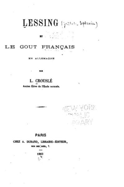 Cover for L Crousle · Lessing et Le Gout Francais en Allemagne (Paperback Bog) (2015)