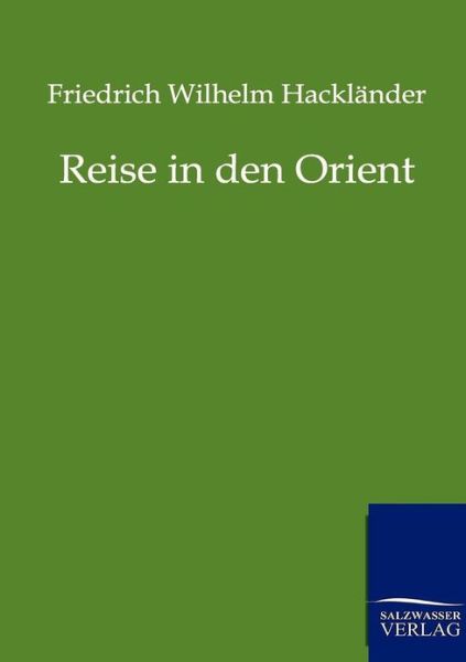 Reise in den Orient - Friedrich Wilhelm Hackländer - Libros - Salzwasser-Verlag GmbH - 9783861958727 - 31 de agosto de 2011