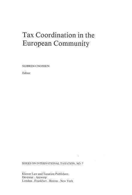 Cover for Sijbren Cnossen · Tax Coordination in the European Community (Hardcover Book) (1997)