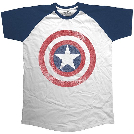 Cover for Marvel Comics · Marvel Comics Unisex Raglan Tee: Avengers Assemble Distressed Shield (Medium Only) (CLOTHES) [Blue,White - Unisex edition]