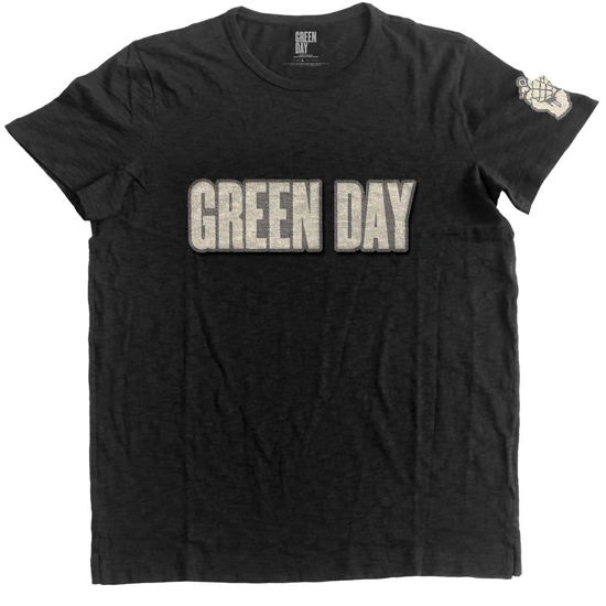 Green Day Unisex T-Shirt: Logo & Grenade (Applique) - Green Day - Mercancía - Unlicensed - 5055979980728 - 