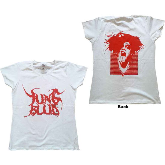 Yungblud Ladies T-Shirt: DEADHAPPY (White) (Back Print) - Yungblud - Gadżety -  - 5056368679728 - 17 czerwca 2021