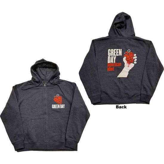 Green Day Unisex Zipped Hoodie: American Idiot (Back Print) - Green Day - Marchandise -  - 5056561054728 - 