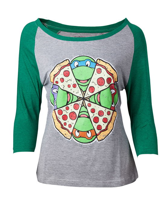 Cover for Teenage Mutant Ninja Turtles · Pizza Raglan Baseball Grey (Maglia Donna Tg. L) (T-shirt)