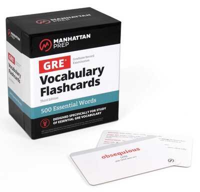 Cover for Manhattan Prep · 500 Essential Words: GRE Vocabulary Flashcards Including Definitions, Usage Notes, Related Words, and Etymology - Manhattan Prep GRE Prep (Flashcards) [Third edition] (2019)