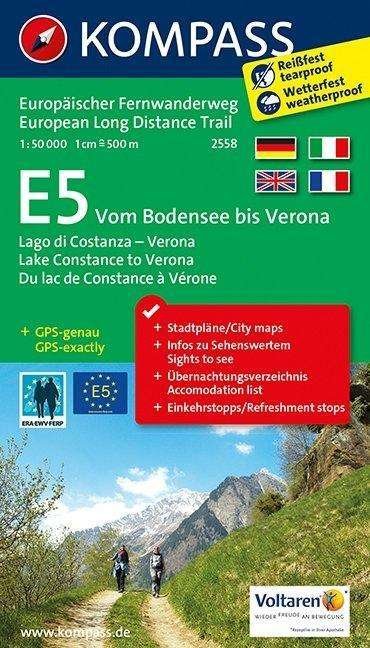 Cover for Mair-Dumont / Kompass · Europäischer Fernwanderweg E5 vom Bodensee bis Verona, Kompass Wanderkarte 2558 (Print) (2016)