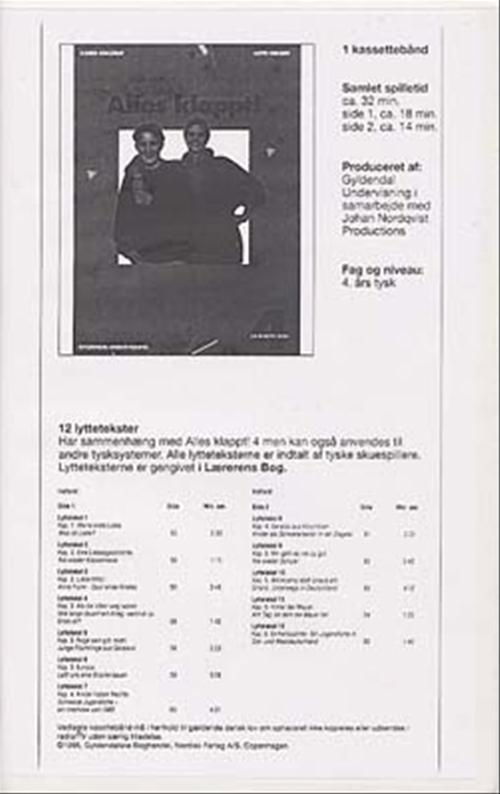 Cover for Lotte Nielsen; Karen Dollerup · Alles klappt. 10. klasse: Alles klappt! 4 For 10. klasse&lt;BR&gt;Lytteøvelser (Cassette) [1e uitgave] (1996)