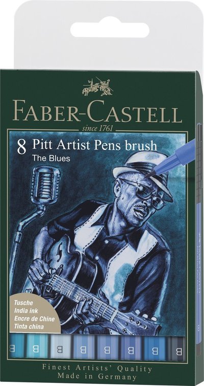Faber-castell - India Ink Pitt Artist Pen Blues (8pcs) (167173) - Faber - Fanituote - Faber-Castell - 4005401671732 - 