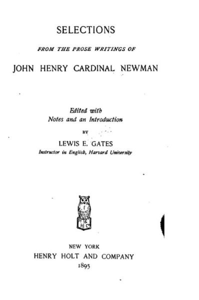 Cover for John Henry Cardinal Newman · Selections from the prose writings of John Henry, cardinal Newman (Paperback Book) (2016)
