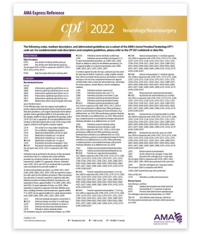 Cover for American Medical Association · CPT Express Reference Coding Card 2022: Neurology / Neurosurgery (Map) (2021)