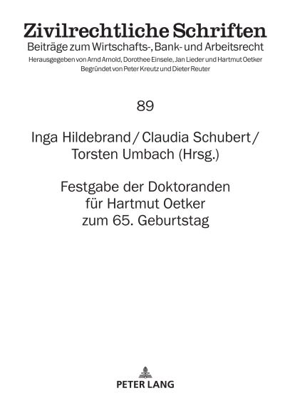 Cover for Festgabe Der Doktoranden Fuer Hartmut Oetker Zum 65. Geburtstag : 89 (Hardcover Book) (2024)