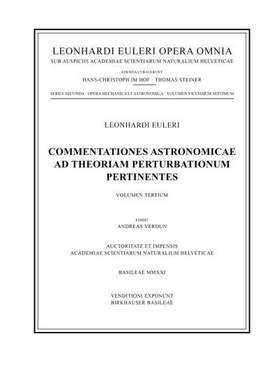 Cover for Leonhard Euler · Commentationes astronomicae ad theoriam perturbationum pertinentes 3rd part - Opera mechanica et astronomica (Gebundenes Buch) [1. Aufl. 2021 edition] (2022)