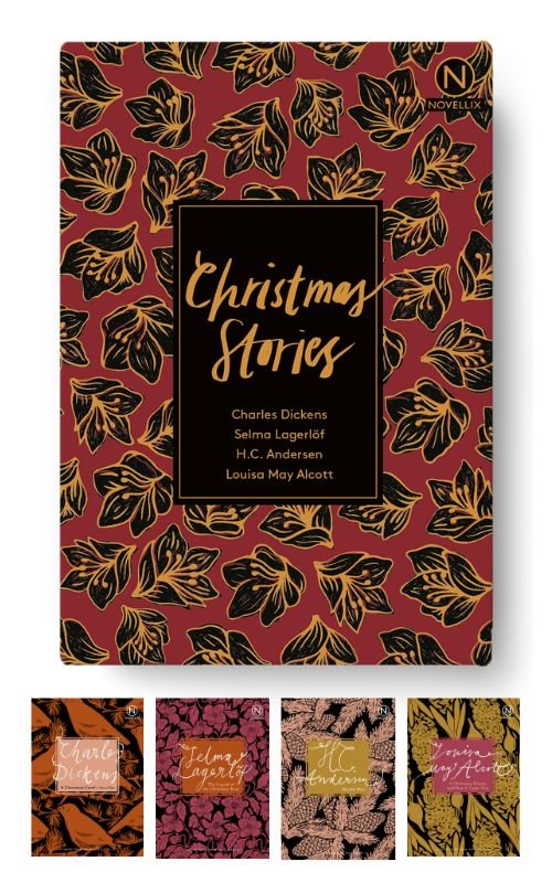 Cover for Charles Dickens, Selma Lagerlöf, H.C. Andersen, Louisa May Alcott · Noveller fra Novellix: Box with four Christmas stories (Hæftet bog) [1. udgave] (2023)