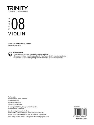 Cover for Trinity College London · Trinity College London Violin Exam Pieces From 2020: Grade 8 (part only) (Partitur) (2019)