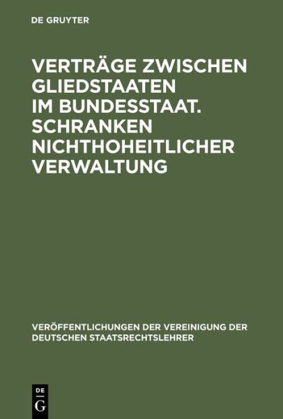 Cover for Walter Mallmann · Verträge zwischen Gliedstaaten im Bunde (Book) (1973)