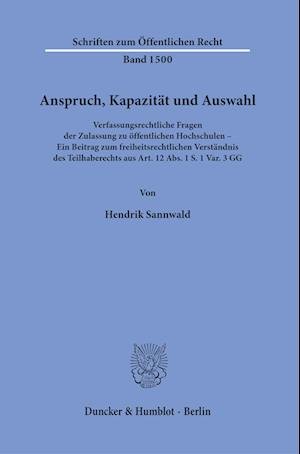 Cover for Hendrik Sannwald · Anspruch, Kapazität und Auswahl (Book) (2023)