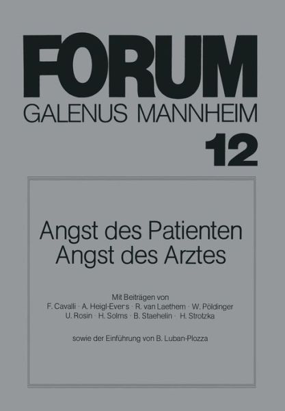 Cover for B Luban-plozza · Angst Des Patienten Angst Des Arztes (Paperback Book) [1984 edition] (1984)