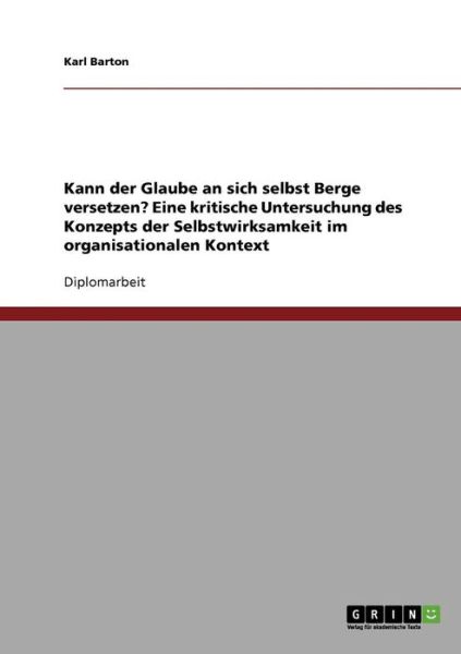 Cover for Barton · Kann der Glaube an sich selbst B (Book) [German edition] (2008)