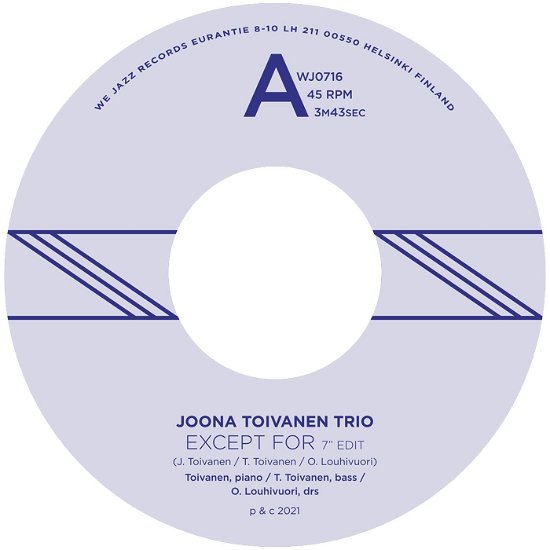 Cover for Joona Toivanen Trio · Except For / Keyboard Study No. 2 (LP) (2022)