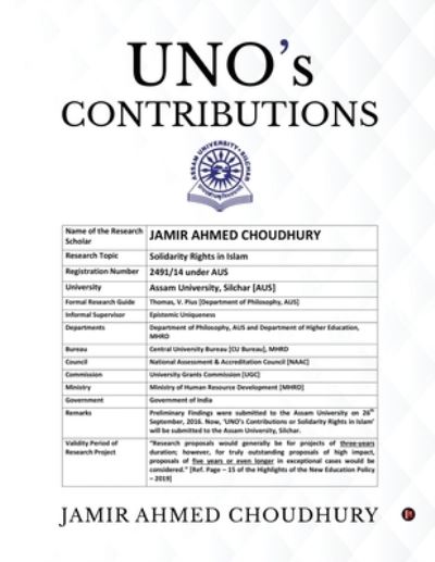 Cover for Jamir Ahmed Choudhury · UNO's Contributions (Pocketbok) (2020)