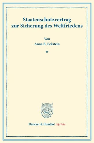 Cover for Eckstein · Staatenschutzvertrag zur Siche (Book) (2013)