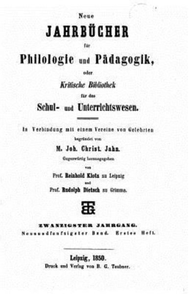 Cover for Joh Christ Jahn · Neue Jahrbucher fur Philologie und Paedogogik (Pocketbok) (2016)