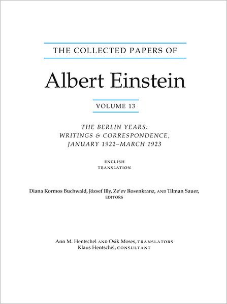 Cover for Albert Einstein · The Collected Papers of Albert Einstein, Volume 13: The Berlin Years: Writings &amp; Correspondence, January 1922 - March 1923 (English Translation Supplement) - Collected Papers of Albert Einstein (Paperback Bog) (2012)