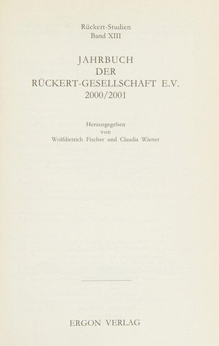 Cover for Wolfdietrich Fischer · Jahrbuch Der Ruckert Gesellschaft (Paperback Book) (2001)