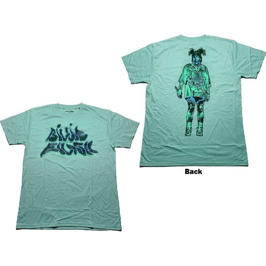 Billie Eilish Unisex T-Shirt: Neon Logo Billie (Back Print) - Billie Eilish - Fanituote -  - 5056561063744 - 