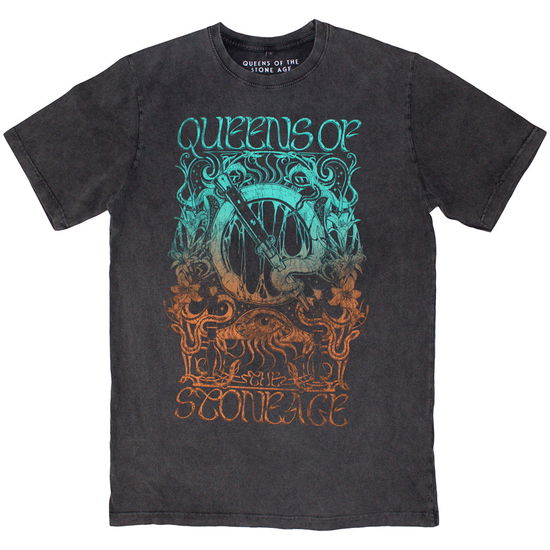 Cover for Queens Of The Stone Age · Queens Of The Stone Age Unisex Stone Wash T-Shirt: Montage (Charcoal Grey) (T-shirt) [size S] (2024)