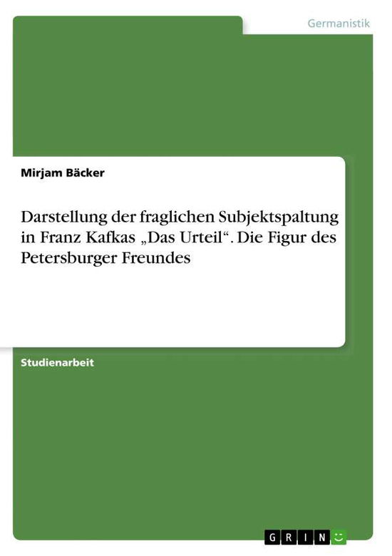 Cover for Bäcker · Darstellung der fraglichen Subje (Book)