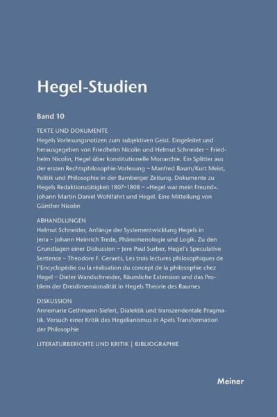Hegel-Studien / Hegel-Studien - Otto Poeggeler - Books - Felix Meiner - 9783787314744 - 1975
