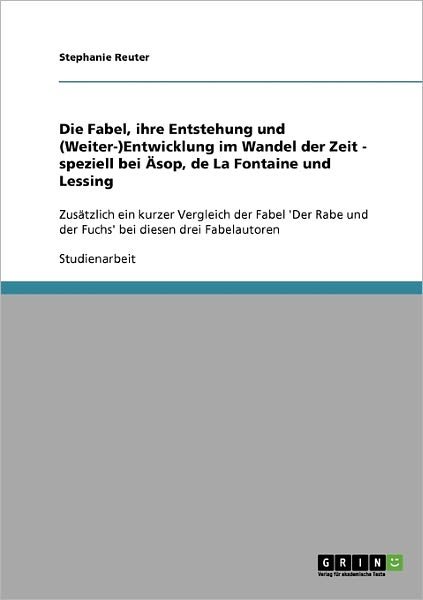 Cover for Reuter · Die Fabel, ihre Entstehung und ( (Book) [German edition] (2013)
