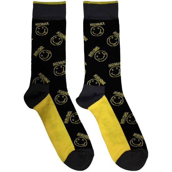 Nirvana Unisex Ankle Socks: Yellow Happy Face Pattern (Black) (UK Size 6 - 11) - Nirvana - Produtos - - 5056737219746 - 22 de novembro de 2023