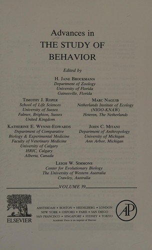 Advances in the Study of Behavior - H Jane Brockmann - Books - Academic Press - 9780123744746 - September 1, 2009