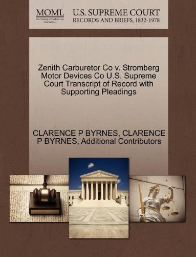 Cover for Additional Contributors · Zenith Carburetor Co V. Stromberg Motor Devices Co U.s. Supreme Court Transcript of Record with Supporting Pleadings (Paperback Book) (2011)